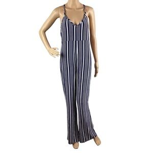 Chaser Wide Leg Stripe Jumpsuit Size M Blue